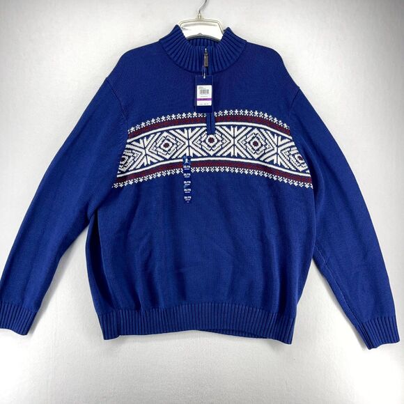 IZOD 5GG Fair Isle Quarterzip Sweater Medieval Blue Color Mens Size 2XL NEW - Picture 1 of 10